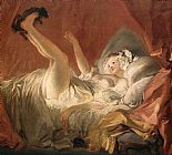 Jean-Honore Fragonard Young Woman Playing with a Dog painting
